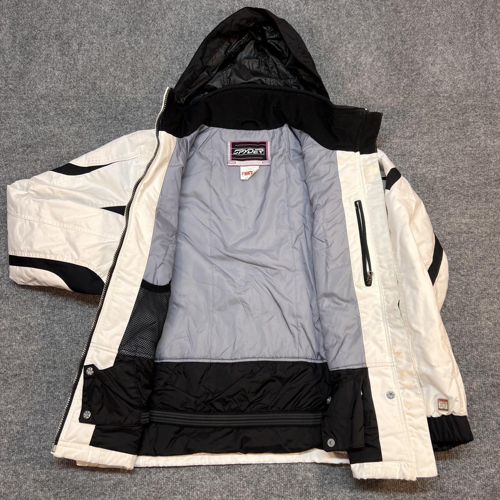 Spyder Jacket Womens 12 White Hooded Insulated Ski Snow Colorblock Pockets - Picture 2 of 13